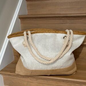 Neutral Rope-Handle Beach Tote Bag